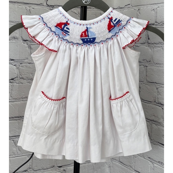 Delaney Baby Girl’s White Smocked Sailboat Bishop Dress (Size 18M) - Picture 1 of 7